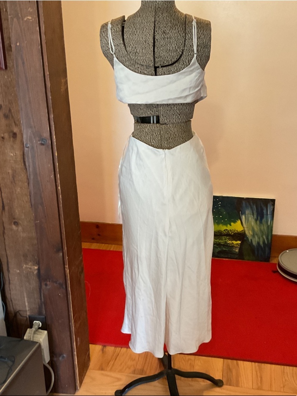 Women’s Midi Tie-Front Spaghetti Strap Dress - Off White - Picture 2 of 3